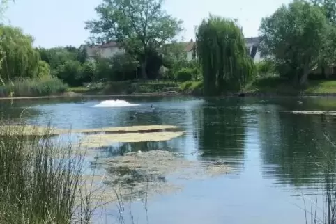 Russenweiher: im Hintergrund das Sprudeln einer Lüftungsanlage 