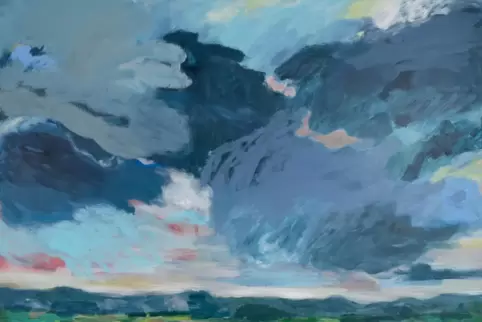 Irmgard Weber hat das Gemälde „Himmel" für die Ausstellung „Überbürkel“ in der Alten Post gemalt. 