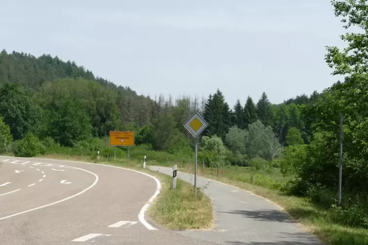 Hier endet der Radweg von Lemberg im Storrbachtal . Die Fortsetzung bis Salzwoog wird seit 2008 wegen ungeklärter Finanzierung n