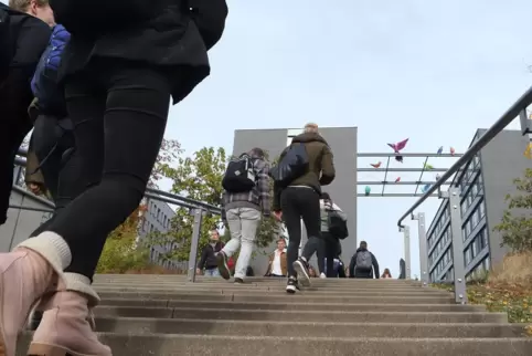 Der Aufgang zur Uni Landau. 