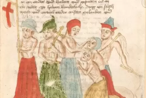 Flagellantenzug, aus der Konstanzer Weltchronik, 15. Jahrhundert. 