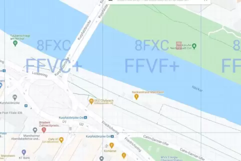 Ein Ausschnitt aus einer Karte mit den Google Codes 