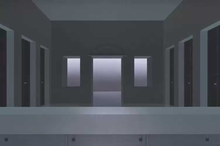 Das Motiv des Abendmahls greift Ben Willikens in seiner Arbeit &bdquo;Raum 789, Black Last Supper with violet light&ldquo; auf. 