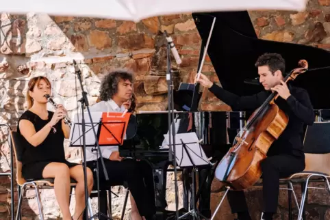 Im Hof des Ortsmittelpunkts von Birkweiler wird wieder musikziert wie hier 2020 (von links) von Lara Ruiz Ferreres, Christoph Be