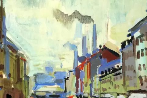 Ausschnitt aus Walter Bernsteins Ölgemälde „Blick auf Neunkirchen mit Eisenwerk“.