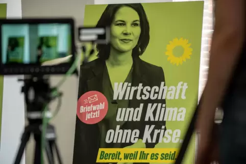 Ein Wahlplakat mit der Spitzenkandidatin: Annalena Baerbock selbst war bei der Vorstellung der Kampagne nicht anwesend. 