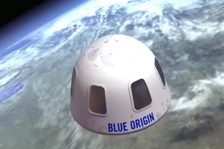 Illustration der Raumkapsel „New Shepard“ von „Blue Origin“. 