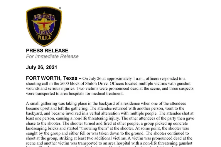 Pressemitteilung der Polizei in Fort Worth. 