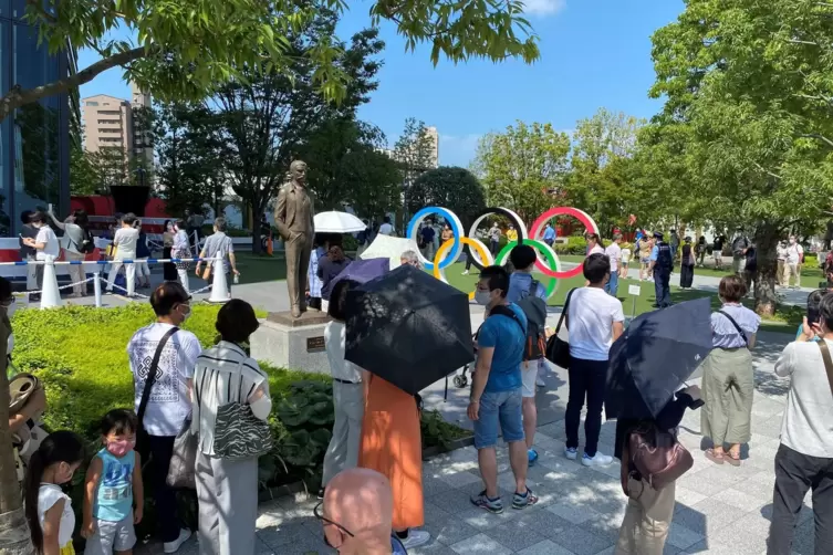 Im Zeichen der Ringe: Eine Statue Pierre de Coubertins, der als Begründer der Olympischen Spiele der Neuzeit gilt, in Tokio.