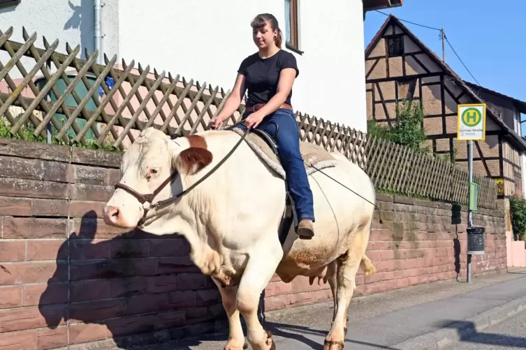 Sonja Keller unterwegs mit Kuh Melina. 
