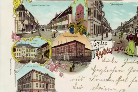 Lithographie-Grußkarte von 1897: Noch konnte man auf der Straße flanieren. 