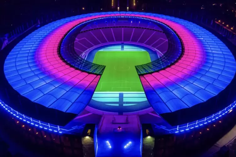 Das Berliner Olympiastadion anlässlich des Pokalfinales 2020 zwischen Bayern München und Bayer Leverkusen. 