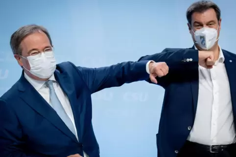 Ihre Rivalität wurde von Parteifreunden in Beindersheim angesprochen: Kanzlerkandidat Armin Laschet (CDU) und Fast-Kanzlerkandid Ihre Rivalität wurde von Parteifreunden in Beindersheim angesprochen: Kanzlerkandidat Armin Laschet (CDU) und Fast-Kanzlerkandid
