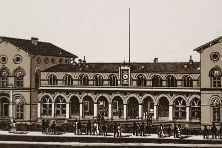 Frontansicht des 1856 eingweihten Bahnhofsgeb&auml;udes.