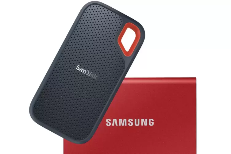 Die externe 2-TB-SanDisk ist ein bewährtes Modell für die sichere Datenspeicherung und kostet etwa 250 Euro. Die Samsung SSD T7 