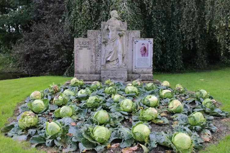 Wesselburen: Denkmal für Gärtner Eduard Laß, der den Kohlanbau im Dithmarschen einführte, sachgemäß geziert. 
