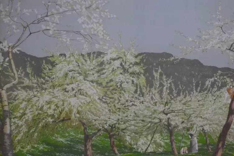 Das Gemälde zeigt blühende Bäume in Obersteinbach. Gemalt wurde es von Karl Biese, der auch Mitglied, der Künstlerkolonie war. 