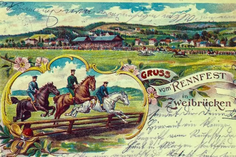 Vor 200 Jahren, am 12. Oktober 1821, wurde erstmals ein Pferderennen in Zweibrücken erwähnt. Die Postkarte stammt aus dem Jahr 1