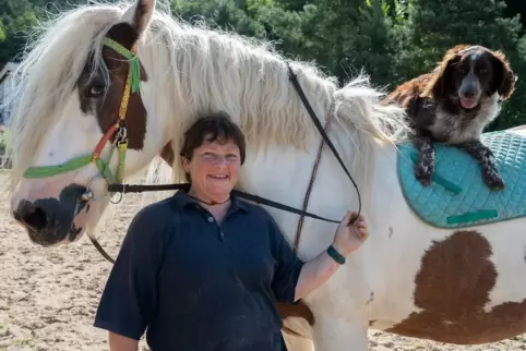  Evi Antes vom RFV Heidelsburg, hier mit dem Tinker-Mischling Monty und Hund Rudi.
