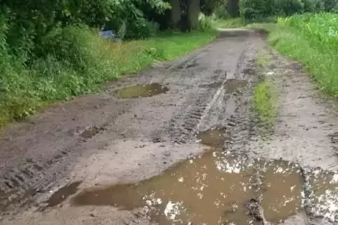 Holprig und matschig: der Waldweg vor einigen Wochen.