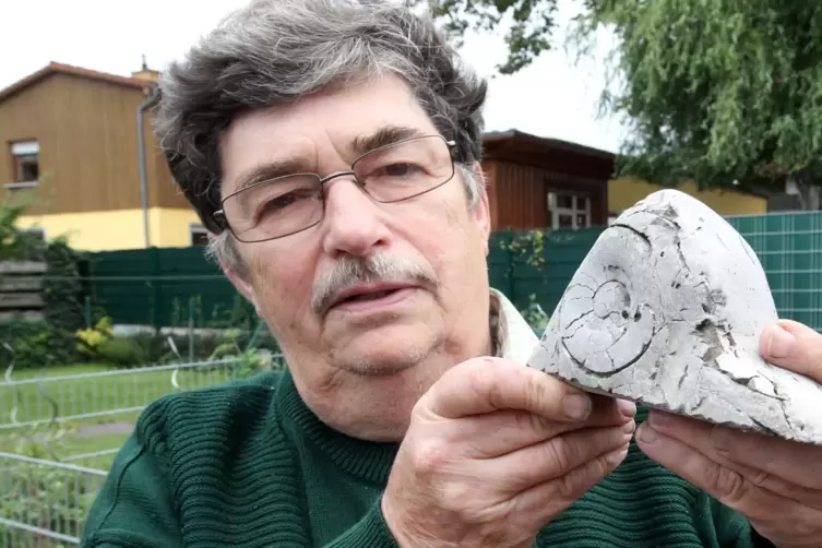Der Ammonit im Kalkstein ist nur einer von vielen historischen Funden, die Franz Kraus entdeckt hat. 