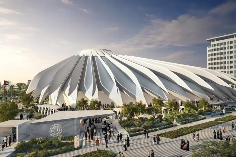 Das am Computer generierte Bild zeigt den Expo-Pavillon der Vereinigten Arabischen Emirate von Architekt Santiago Calatrava.