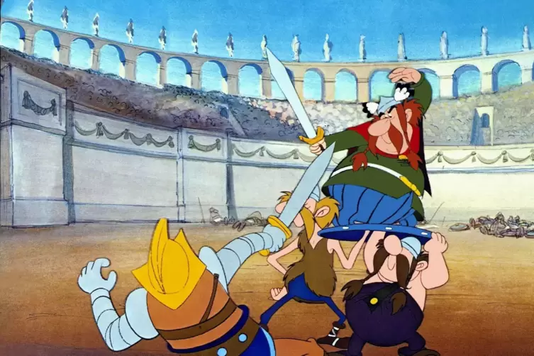 Bei Asterix ist Majestix der furchtlose Anführer des gallischen Dorfs. Seine Schildträger stehen ihm stets zur Seite. Ein Bild, 