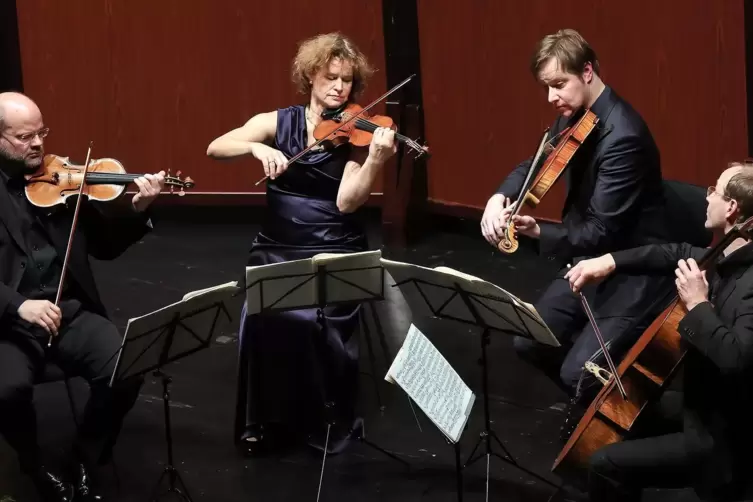 Das Mandelring Quartett mit von links Sebastian und Nanette Schmidt, Andreas Willwohl und Bernhard Schmidt.
