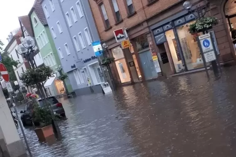 2019: Die Landauer Innenstadt unter Wasser.