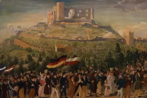 Beim Hambacher Fest –hier dargestellt auf einem Gemälde nach einem zeitgenössischen Stich – war Johannes Häberle dabei. 