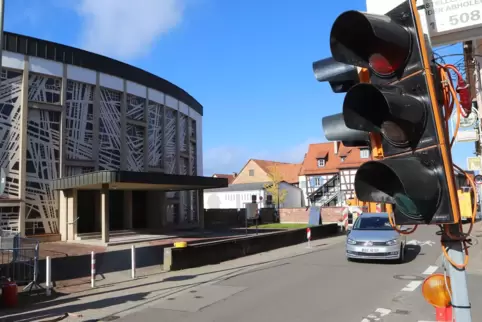 Provisorische Ampel in der Ludwigstraße.