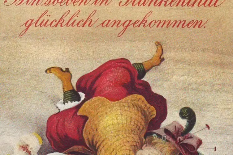 Ansichtskarte von 1919: &bdquo;Gl&uuml;cklich in Frankenthal angekommen&ldquo;. 