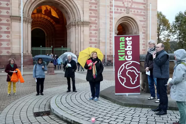Wollen ein Zeichen während der Klimakonferenz setzen: Betende vor dem Speyerer Dom. 