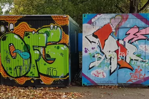 Die beiden Container wurden von Mitgliedern des Mannheimer Kunst- und Kulturvereins Peer 23 sowie einigen Kindern des Emmi-Knaub