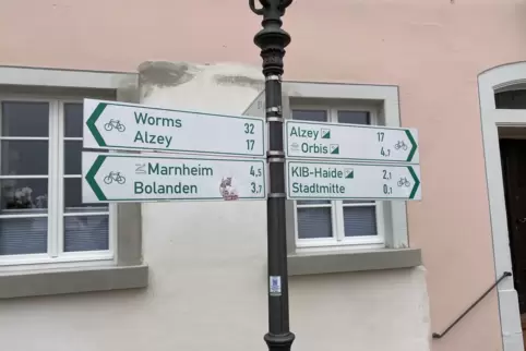 Die Beschilderung zeigt, dass das bestehende Netz an Fahrradverbindungen eher auf überörtliche Ziele ausgelegt ist. 