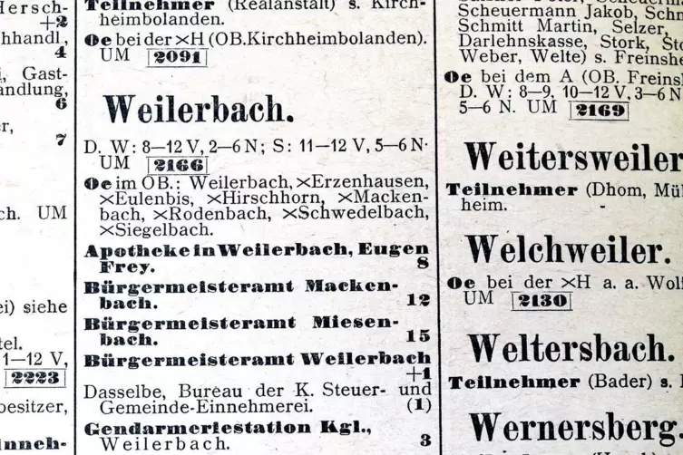 Telefonverzeichnis von Weilerbach aus dem Jahr 1918. 