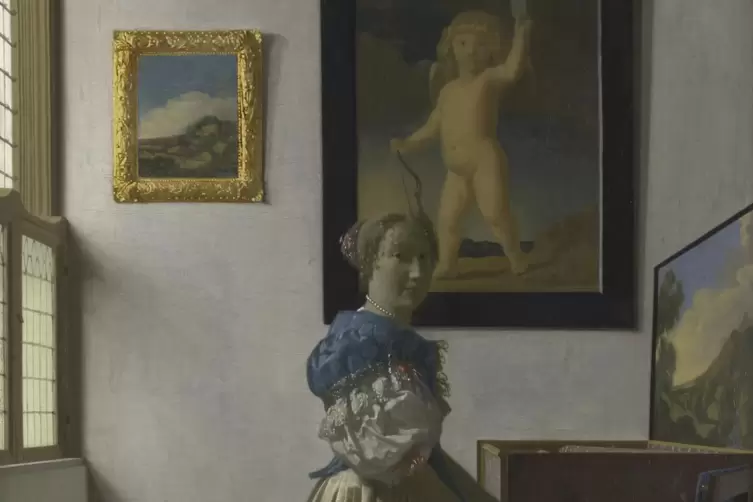 Die stehende Virginal-Spielerin von 1670 aus der National Gallery London hat einen Zuschauer &ndash; und der Dresdner Amor einen Burde