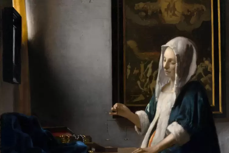 Frau mit der Waage (1662-1665) aus Washington, ein Vermeer, der einst aus Bayern als Werk eines Unbekannten billig verkauft wur