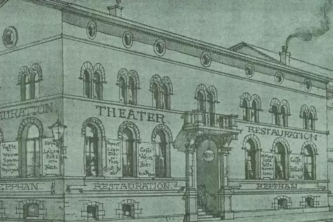Das Stadttheater Kaiserslautern kurz nach seiner Eröffnung, die 1862 vom Intendanten Stefan Miller ausgerichtet wurde. Die Bleis