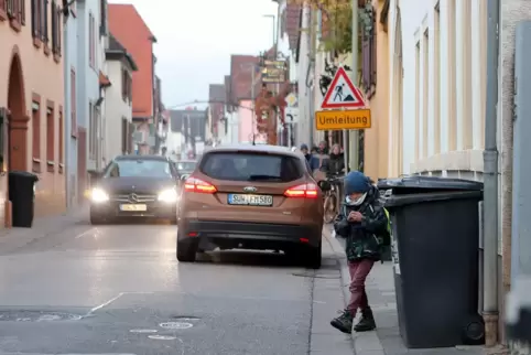 Zickzack um die Mülltonnen: Vor allem in der Klosterstraße in Edenkoben versperren sie an Abfuhrtagen Grundschülern den Gehweg. Zickzack um die Mülltonnen: Vor allem in der Klosterstraße in Edenkoben versperren sie an Abfuhrtagen Grundschülern den Gehweg.