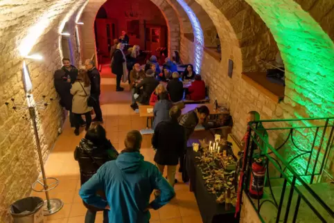 Wein und Kunst gab es für die Besucher am Samstag im Gewölbekeller der Villa Wolf.