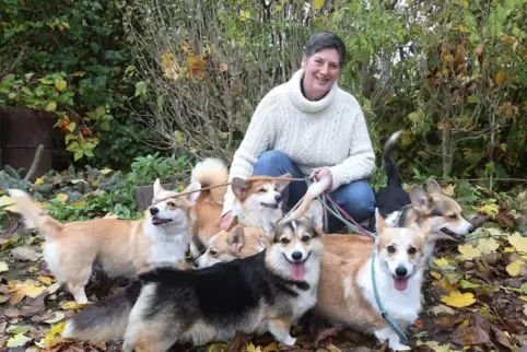 Tierische Filmstars: Sabine Thomas mit ihren Corgis.