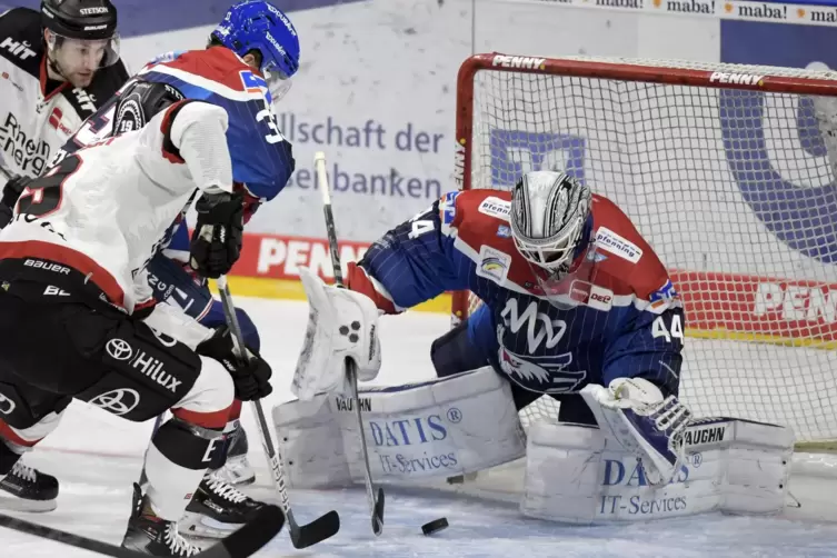 Adler-Torhüter Dennis Endras hatte gegen die Haie viel zu tun.