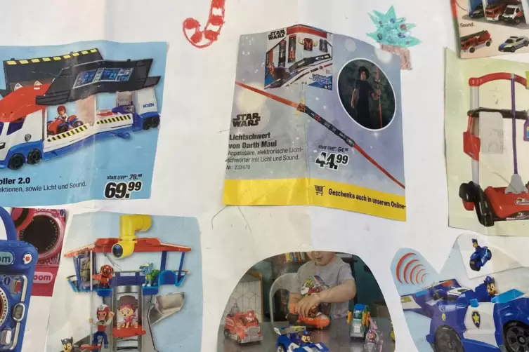 Geschenke ausgeschnitten: Wunschzettel eines Vierj&auml;hrigen. 