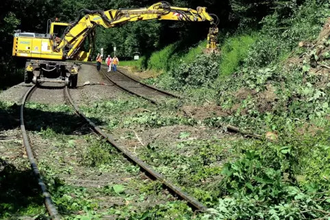 Juni 2016: Nach einem Unwetter über der Nordpfalz gerät nördlich des Imsweilerer Eisenbahntunnels ein Hang ins Rutschen. Die Auf