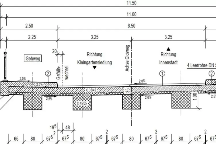 Planzeichnung: Teil des Querschnitts der neuen Br&uuml;cke.