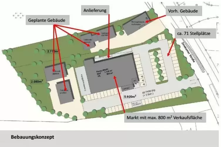 Der Plan f&uuml;r den neuen Penny-Markt an der Zeiskamer Stra&szlig;e 80 stammt von 2018. Wann gebaut wird, ist noch offen. 