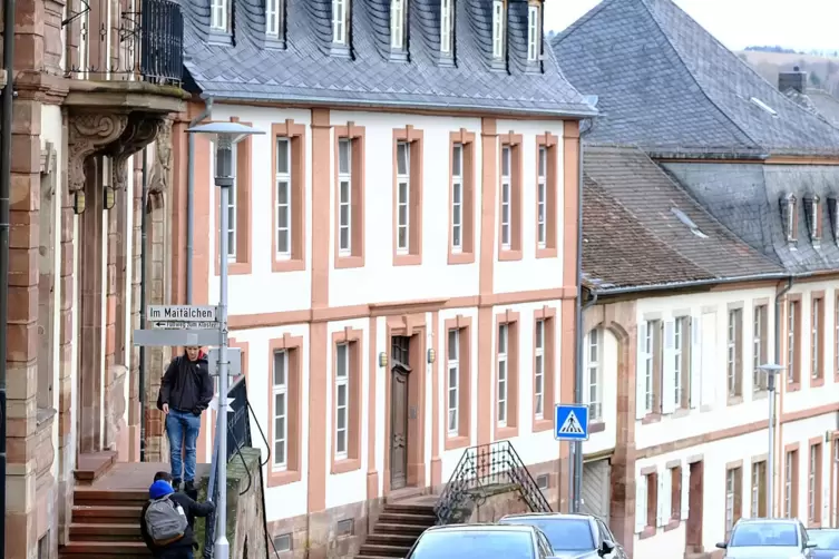 Blick auf das Von-der-Leyen-Gymnasium (vorn) und die Hofratsh&auml;user in der Schlossbergstra&szlig;e.