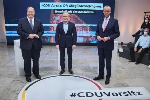 Die Kandidaten für den CDU-Vorsitz (von links): Helge Braun, Norbert Röttgen und Friedrich Merz.