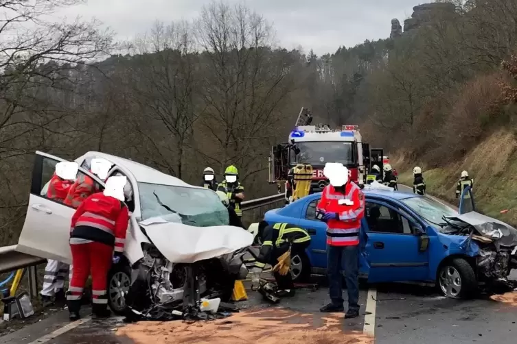 Schwer verletzt wurden die Fahrer dieser beiden Autos bei einem Frontalzusammenstoß zwischen Dahn und Reichenbach. 